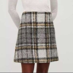 COS Women’s Minimalist Plaid Fuzzy Mohair Wool A Line Mini Skirt